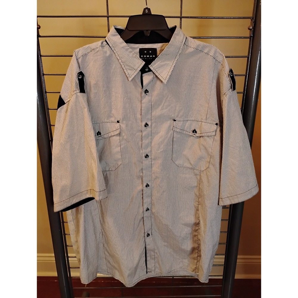 Koman Mens 3X Big Pinstripe Short Sleeve Button Down Shirt Black White Casual